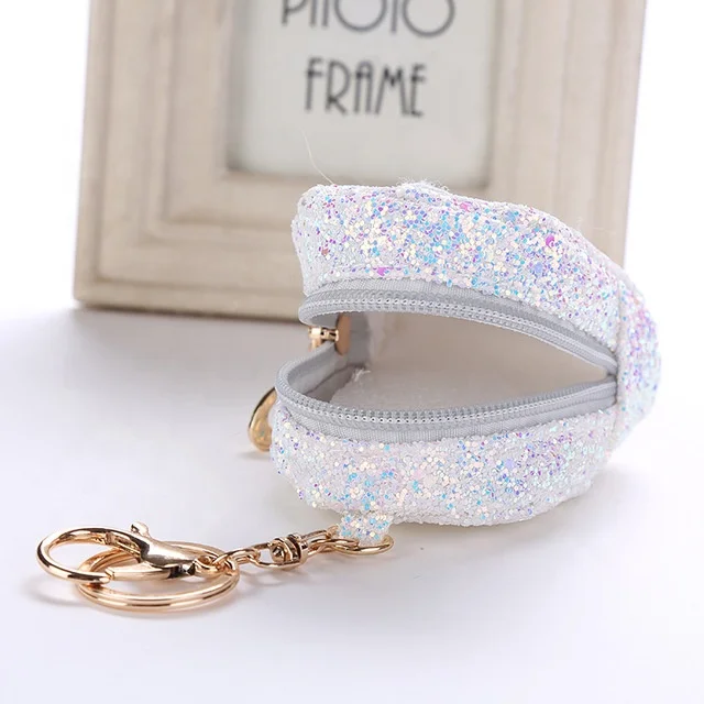 
Wholesale suquin coin pouch cute keychain ladies fashion accessories keychain Glitter unicorn coin purce bag keychain 