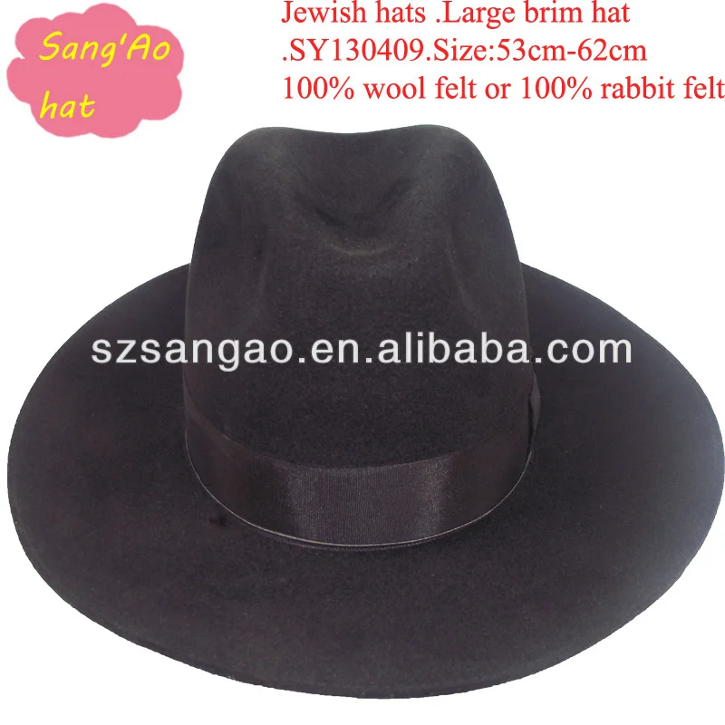 Making big black wool felt jewish hats as new style fedora