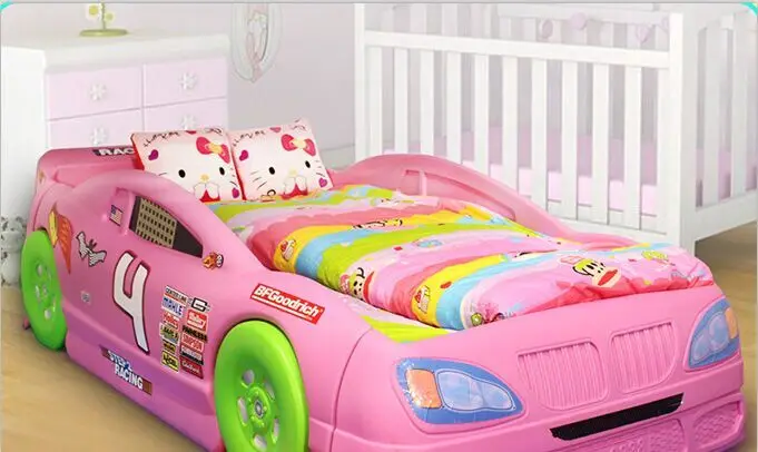 Kids Modern cartoon race Wooden Baby Toddler Car Design Bed Children Furniture simple plastic Bed for sale