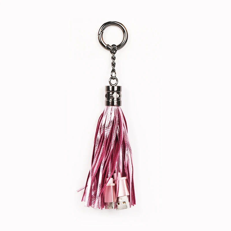 PU Tassel Mobile Phone Data Cable Keychain USB Interface Ladies Car Key Jewelry Pendant Keyring Charger phone charging Cable