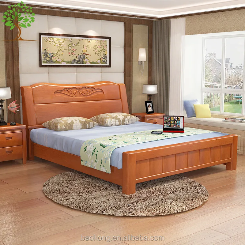 Luxury Solid Wood High Back Carved Headboard  Bed With Storage