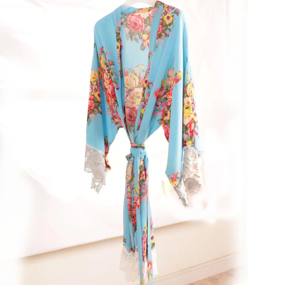 Silky Satin big one size lace trim robe