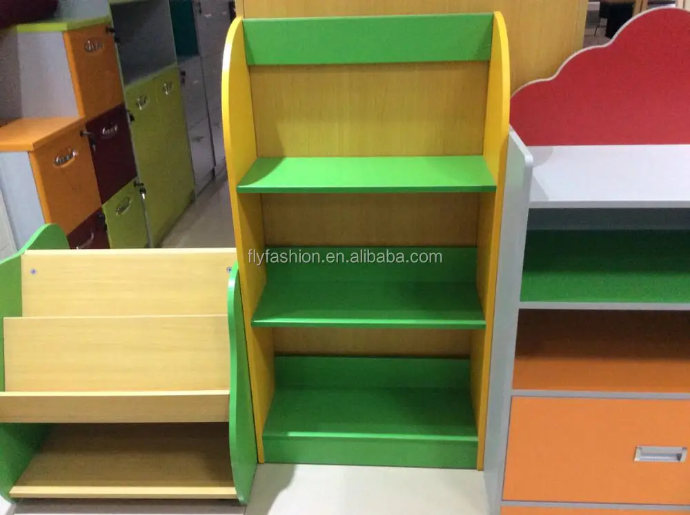 
Colorful wooden kids furniture used daycare fashion kids bookshelf 