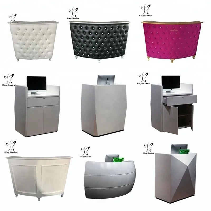 Luxury reception desk front counter height black chair commercial reception desks for beauty salon