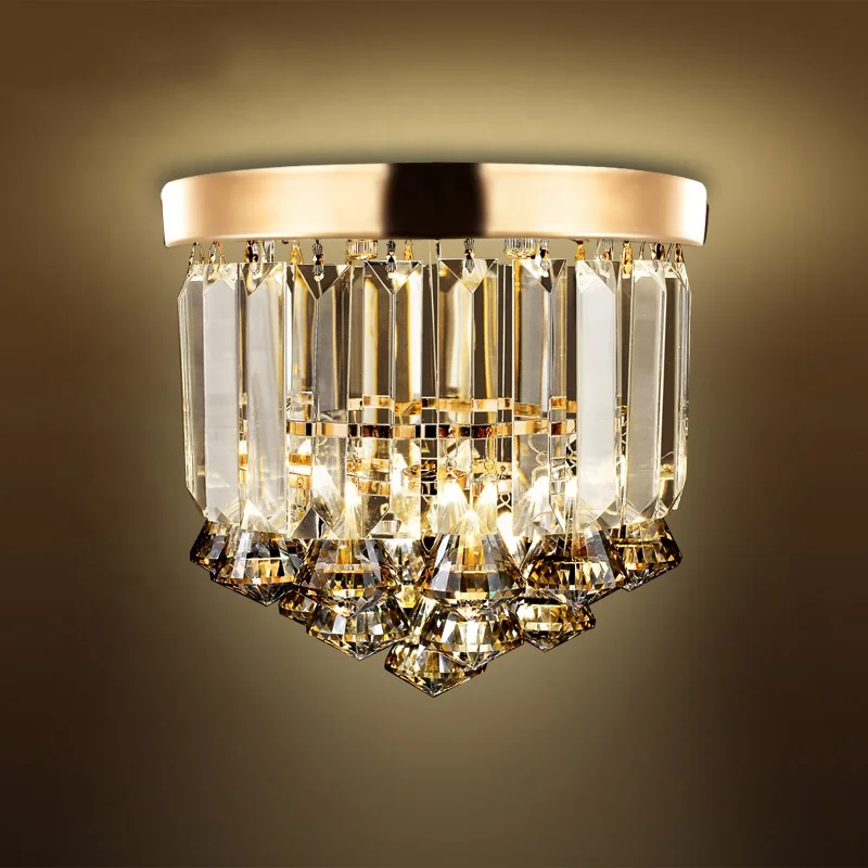 Modern Small Round LED Cognac K9 Crystal Ceiling Lamp For Villa Hotel Corridor Living Room
