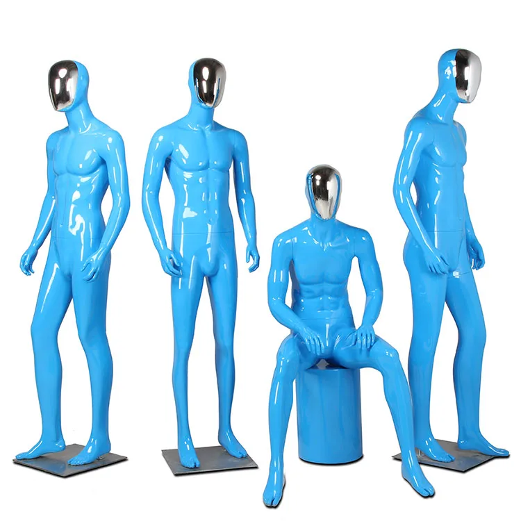 XINJI Fashion Window Display Standing Male Manikin Suits Male Mannequins Silver Face Blue Full Body Mannequin Men