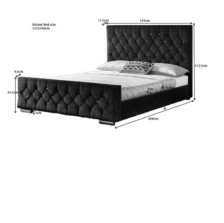 Diamond Upholstered Fabric Bed Frame Velvet Chenille Double Mink, Silver and Charcoal (Silver)