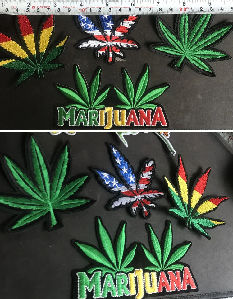 Embroidery Patches Wholesale In Stock DIY Garment Accessories Custom Patches Hemp Plant Leaf Weed Embroidered Patch for Applique