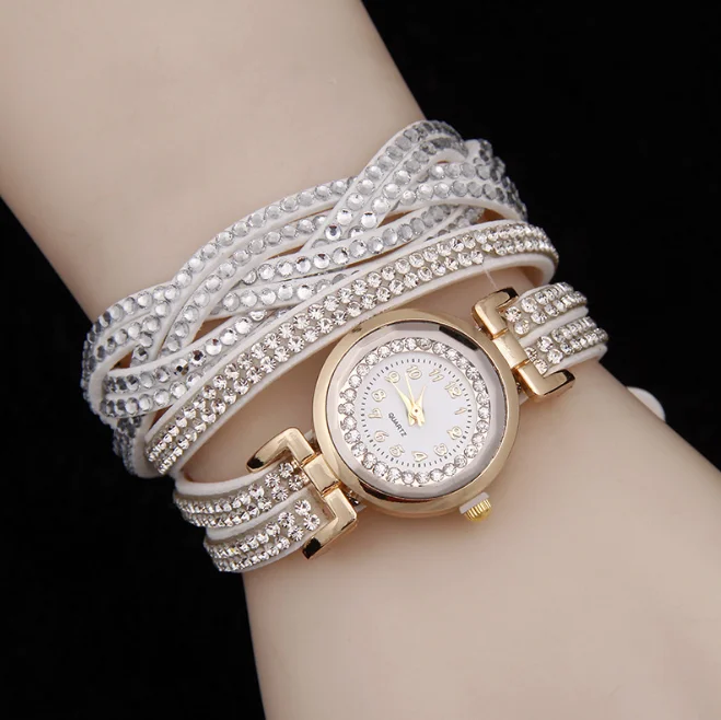 Fashion Luxurious twist leather full rhinestone quartz Watch for women Dress gold ladies casual women bracelet watch