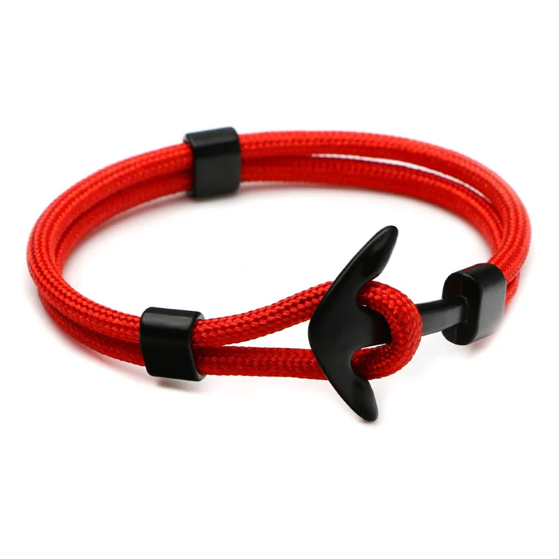 Handmade Braided Rope Bracelet Black Metal Anchor Woven Bracelet For Men and Women