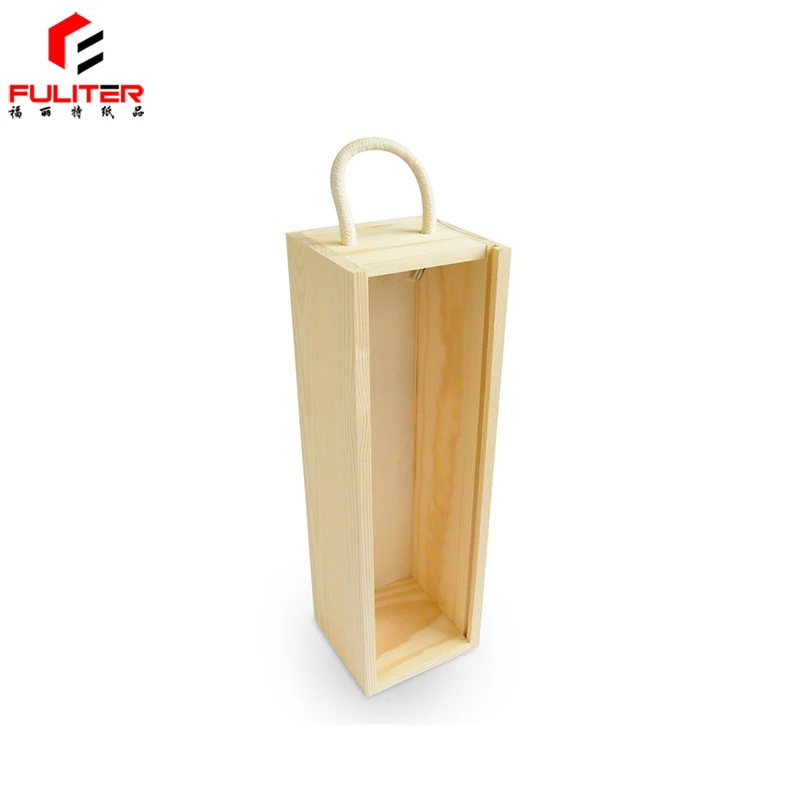 Unfinished Natural Wood Color Slip Cover Wooden Wine Gift Box With Handle