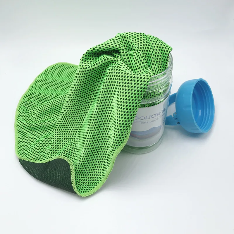 Custom logo instant Sports Mesh cooling towel in bottle