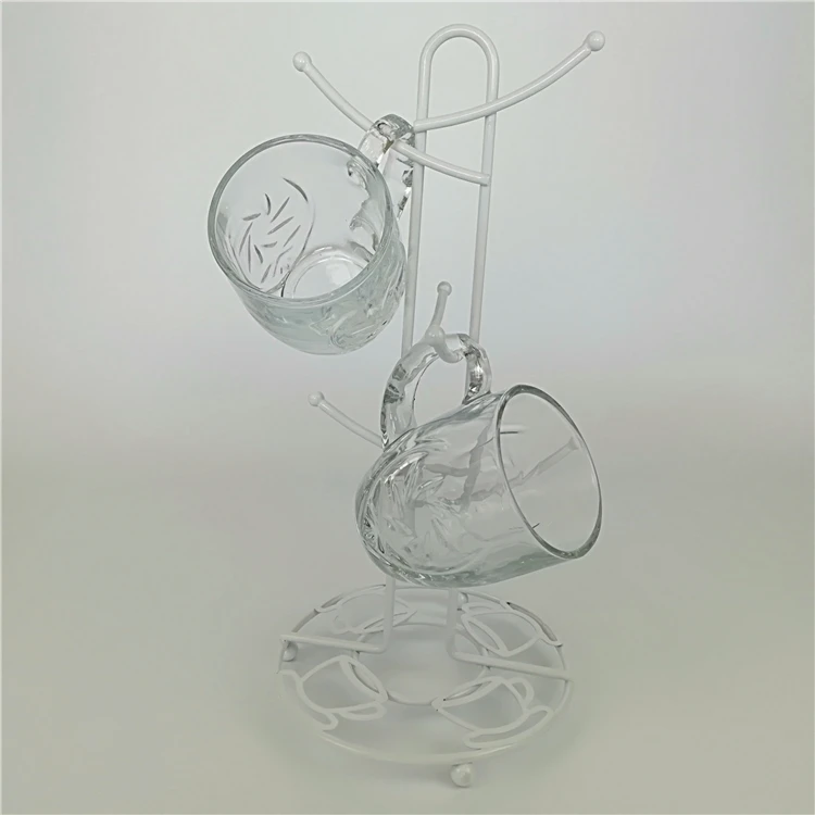 TEAPORT DESIGN WHITE METAL WIRE CUP RACK POWDRE COAT