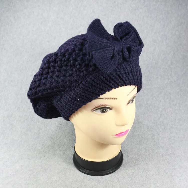 HZM-16285 Low Price Customized Logo soft Korean stylish flower beret cap with bowknot