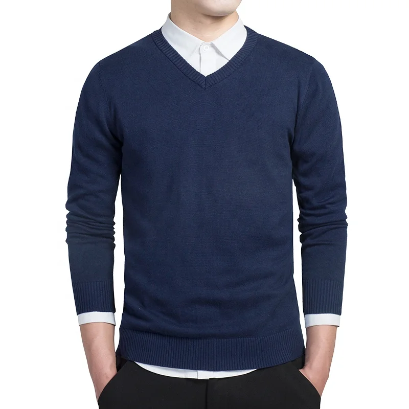 Spring Autumn Thin Formal Knitted Basic V Neck Sweater Men