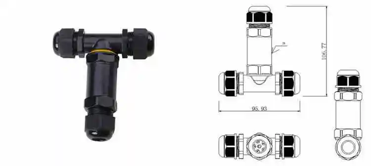 ip68 cable connector ip68 3 way waterproof connector T shape cable connector for cable 4mm-14mm