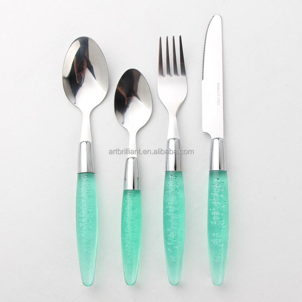 Crystal bubble handle cutlery set with spoon and fork 16pcs set in display tude