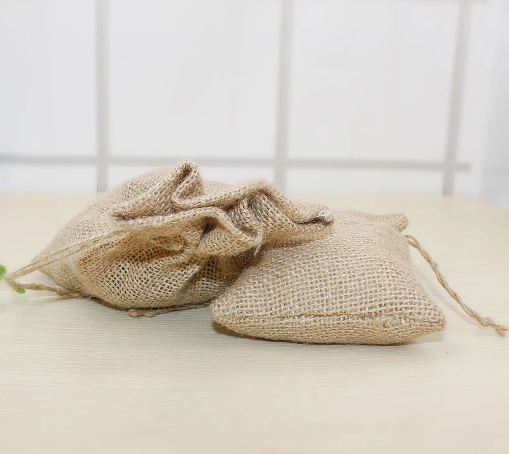 Natural Burlap Jute Gift Bag Drawstring Pouch Wedding Party Jewelry Candy Bags Home Gift Box Storage Bag Vintage