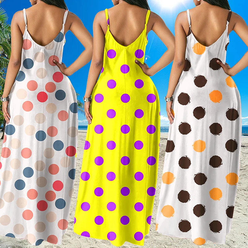 Готово к отправке, OEM ODM ручная пресс-форма для MA6053 Большие размеры 3 вида цветов платье на бретельках, без рукавов, с узором в горошек длинное платье для женщин