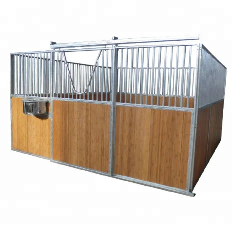 Luxury Bamboo Horse Stall With Rolling Feeder Board Sliding Door