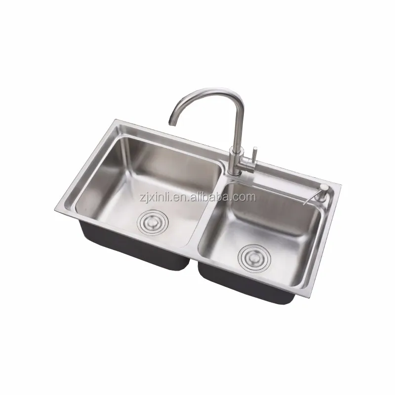 82*45CM SUS304 Stainless Steel Countertop Double Bowl Kitchen Sink with Knife Holder X26152