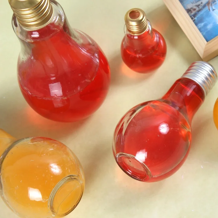 500ml Plastic Light Bulb Shape Plastic Juice Bottle Beverage Bottles With Golden Screw Cap Glass Bottle