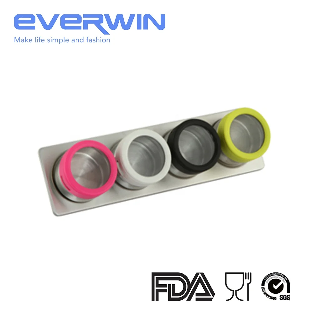 4pcs Tins Stainless Steel Magnetic Kitchen Spice Jar Sets With Rack Herbs Colored Shaker Set