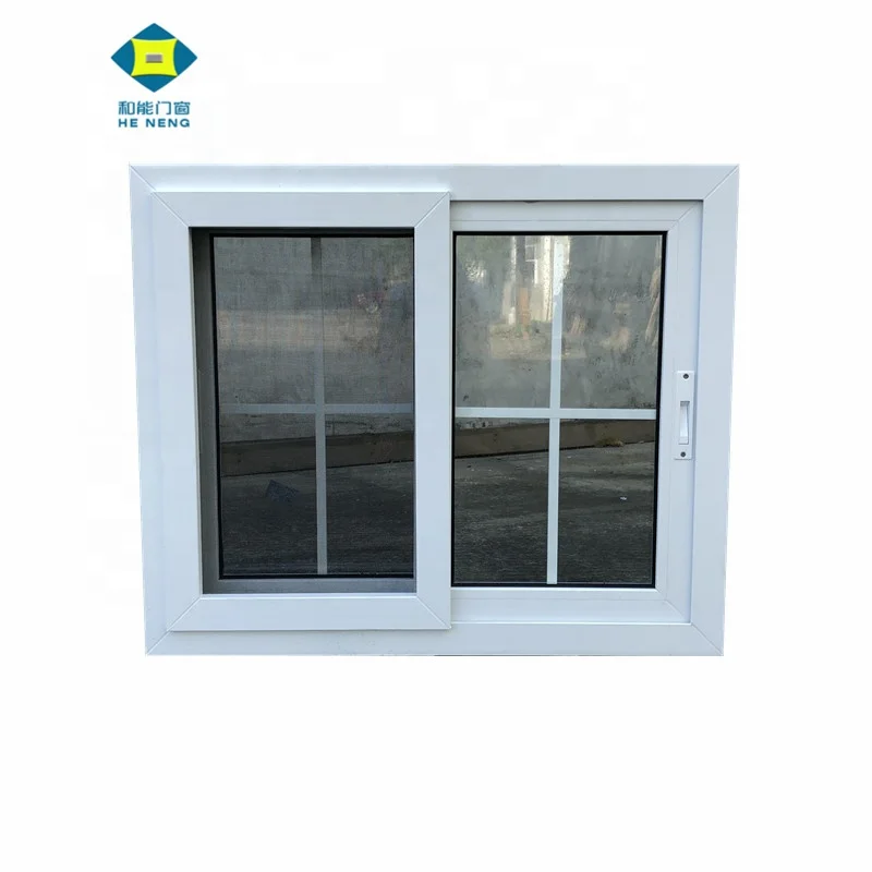 China Supplier Hot Sale 2 Rail Track White UPVC Profile Sliding Windows With Grill And Fly Screen