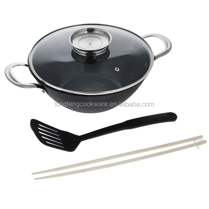 Pre-seasoned Light Cast Iron Wok Casserole Set