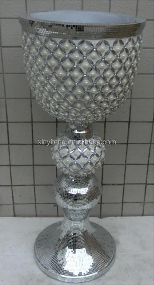 European FRP Floor Artificial Flower Tall Vase With Round Glass For Hall