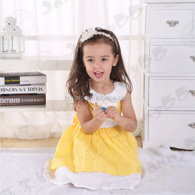 
Litter girls cute yellow dress lovely doll collar dress latest design boutique wholesale dress 