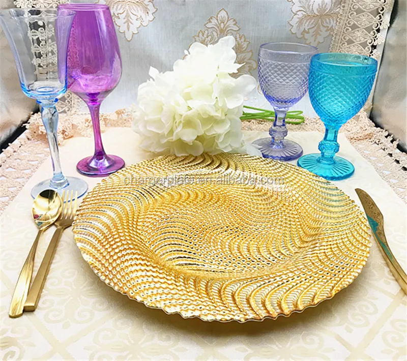 Factory-direct Luxury Cheap Wedding Party Decorative Gold Glass Charger Plate
