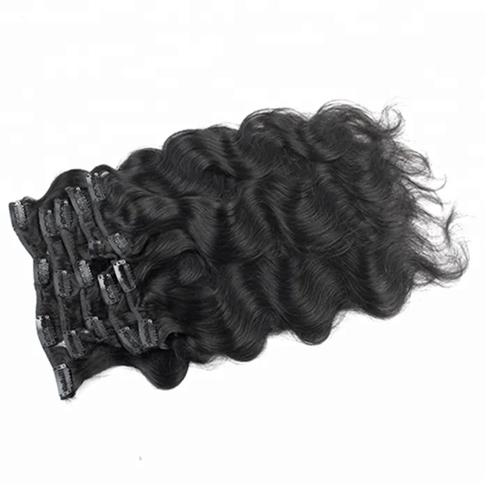Brazilian Clip in Human Hair Extensions Body Wave Clip ins for African American 100%Real Hair Clip in Extensions