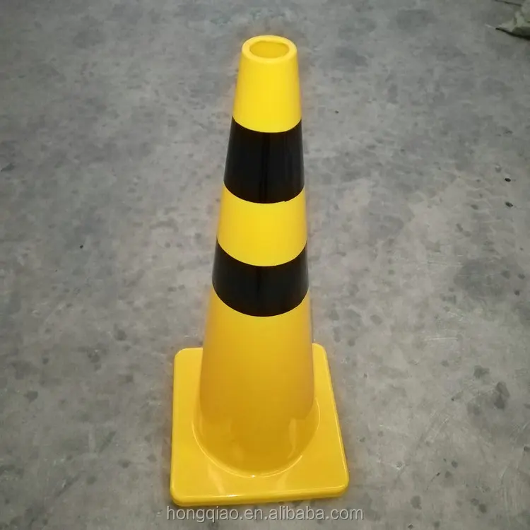 900mm All Yellow One Piece PVC Traffic Cone With Two Black Reflective Tapes