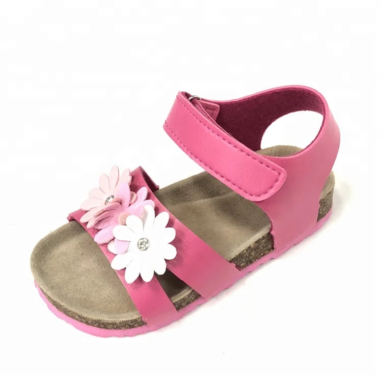 baby kids girls open toe cute beach casual cork sole flat sandals with flowers