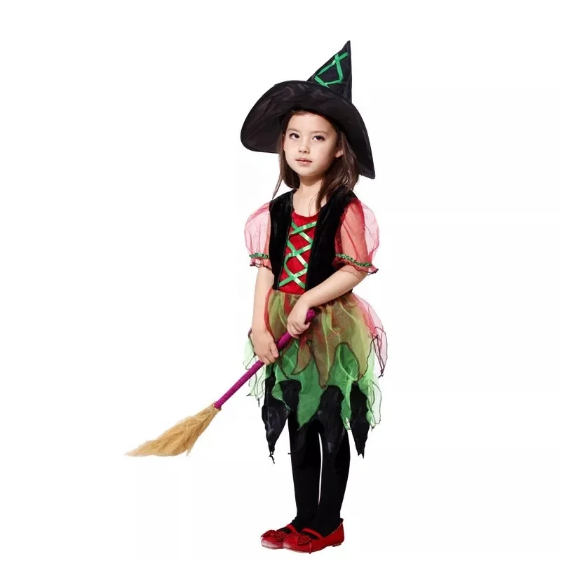 New Arrival Halloween Party Children Kids Cosplay Witch Costume For Girls Halloween Costume Party Witch Dress With Hat