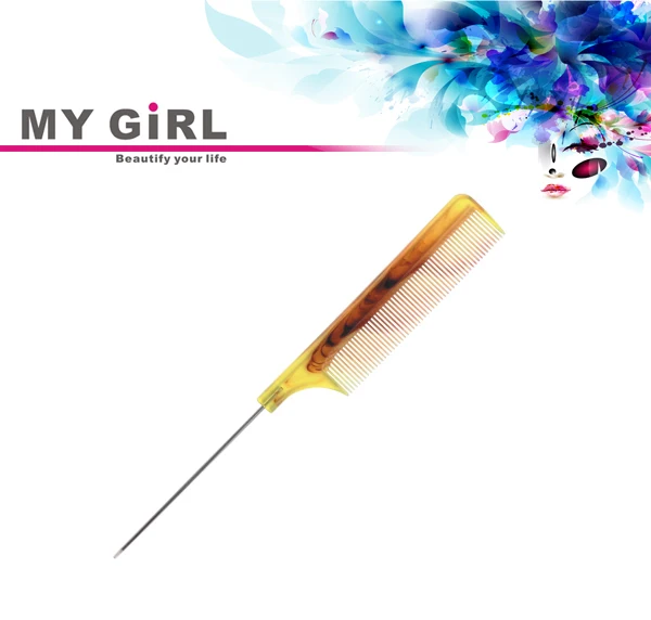 2014 wholesale salon use amber color plastic rat tail anti-static carbon fiber cutting comb