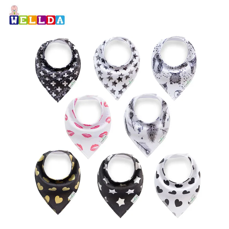 Двусторонняя и водонепроницаемая хлопковая детская бандана, Слюнявчики с регулируемыми защелками