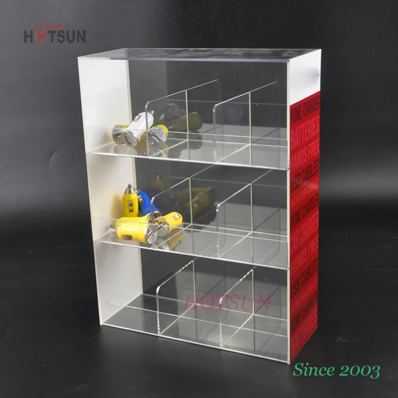 3 Tiers Mobile Phone Accessory Display Stand Back Open Clear Acrylic Cell Phone Accessories Display