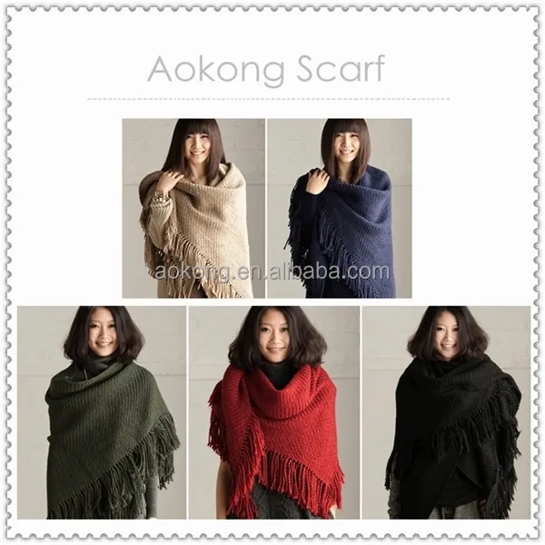 Women big oversize knitted crochet triangle shawl