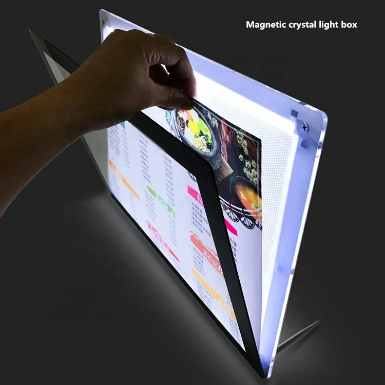 Acrylic Panel Edge-lighted Table Stand Led Crystal Light Box for Menu Display