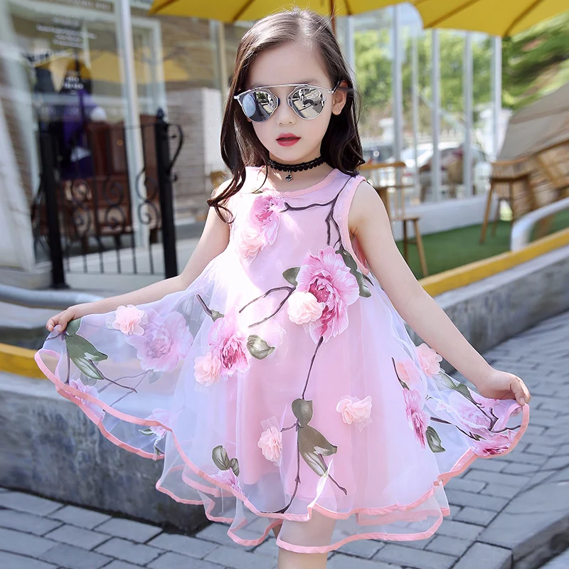 
New Design Girls Summer Princess Skirt 3D Flowers Kids Clothing Dress 