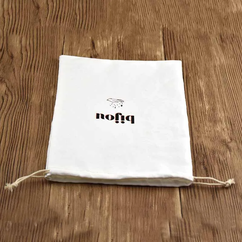 Сверхпрочная оптовая продажа Экологически чистая сумка на шнурке из органического хлопка с черной лентой