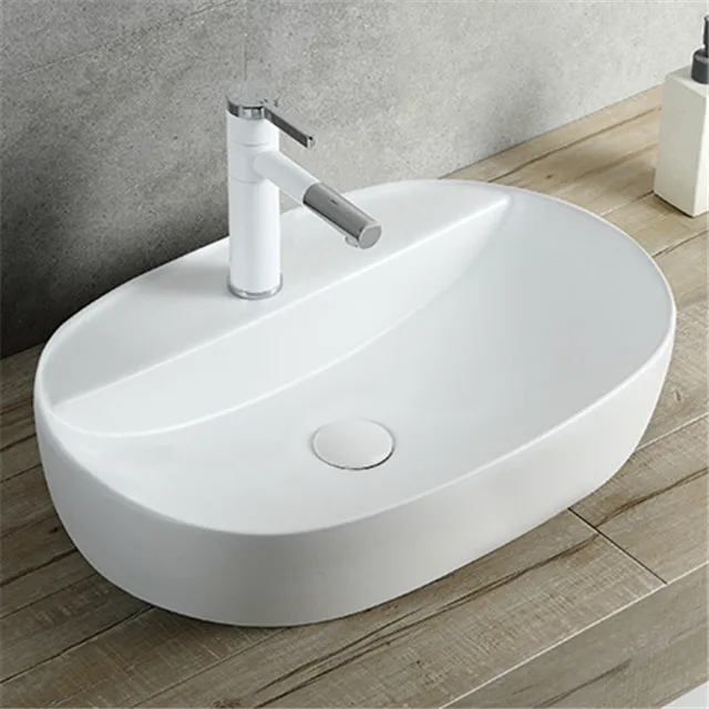 Europe modern oval shape ceramic bowl basin for hand washing in restaurant