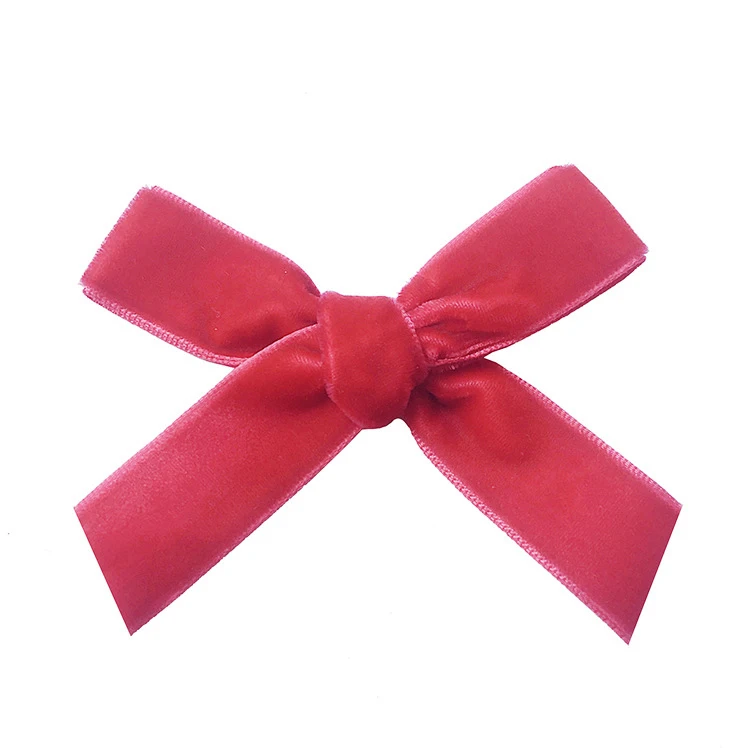 Wholesale pre made red velvet ribbon bow for garment accessories
