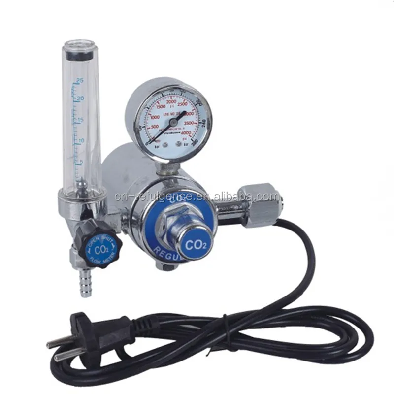 REFULGENCE CO2 HEATER GAS REGULATOR, FLOWMETER HEATER TYPE CO2 REGULATOR, FULL BRASS WITH CHROME PALTED REGULATOR