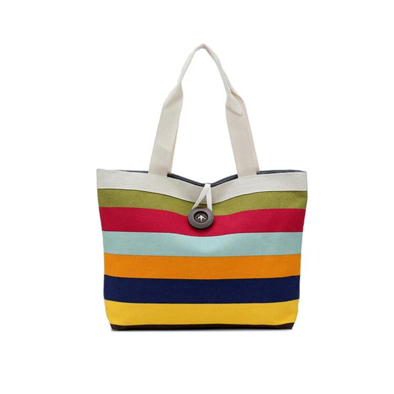 2024 Hot Sell New Colorful Canvas Tote Shopping  Handbag Stripe Shoulder Bags