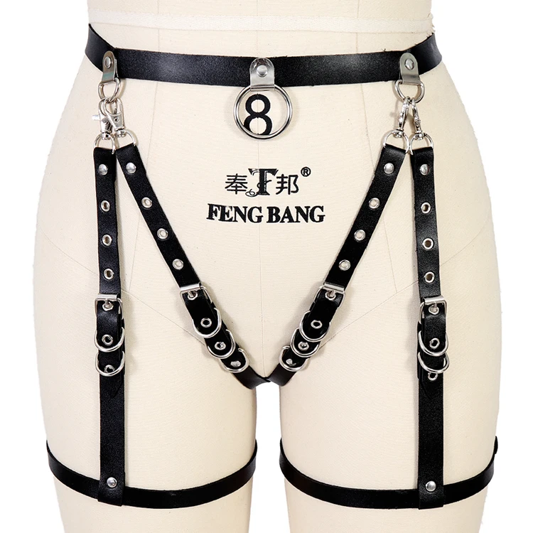 lingerie Women sexy erotic harness belts bondage lingerie suspender belt gothic punk Faux Leather leather leg garters
