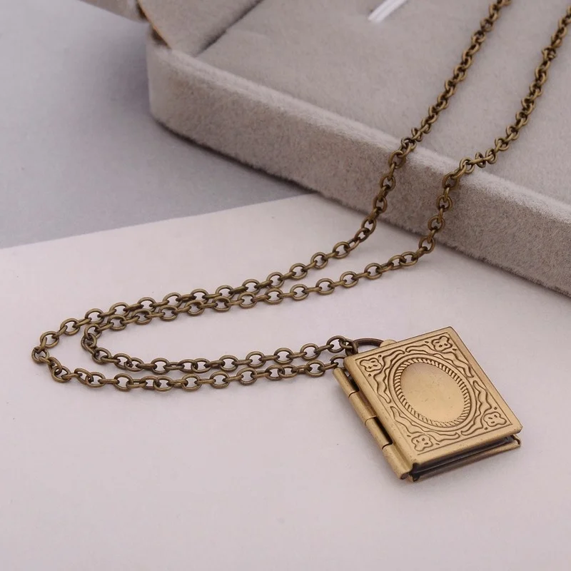 fashion floating chain pendant book locket necklace
