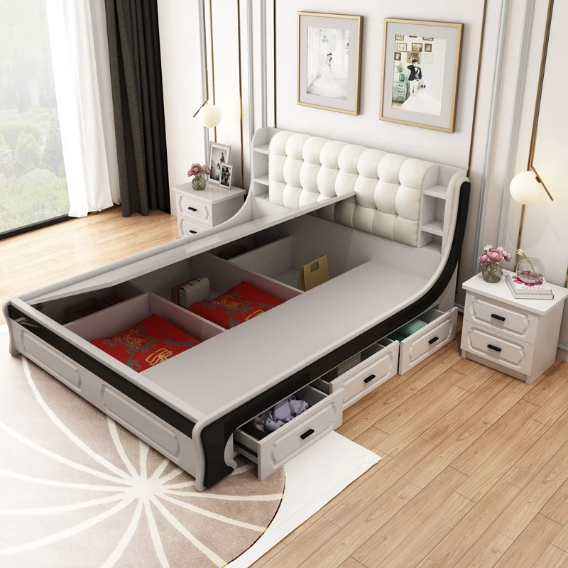 new hot selling  bedroom furniture king size modern design 1.8m bedroom set features 3 storage drawers design